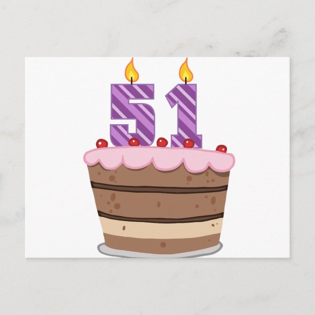 Cartão Postal 51 anos de idade no Bolo de Aniversário (Frente)