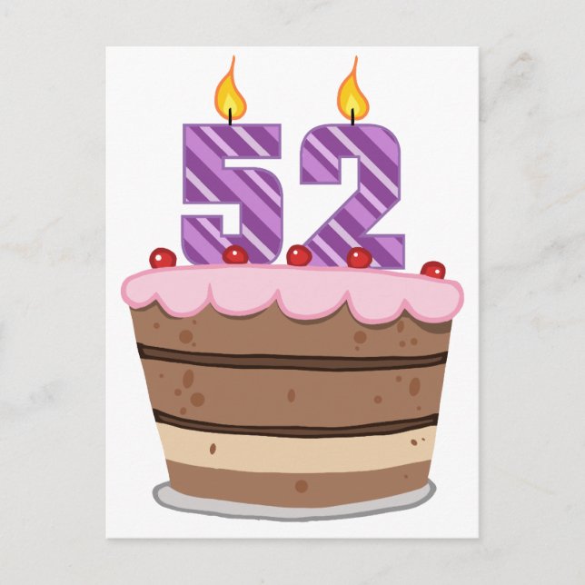 Cartão Postal 52 anos de idade no Bolo de Aniversário (Frente)