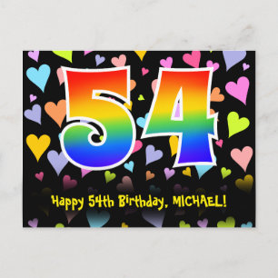 Cartão Postal 54º Aniversário: Padrão Corações Divertidos, Arco-
