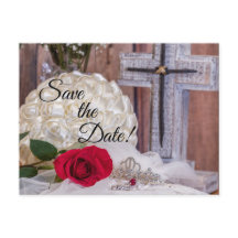 5571-Buquê de Noiva, Alianças, Rosa Vermelha, Cruz