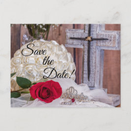 Cartão Postal 5571-Buquê de Noiva, Alianças, Rosa Vermelha, Cruz