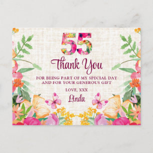 Cartão Postal 55 anos flores Floral Linen 55. º Obrigados de ani