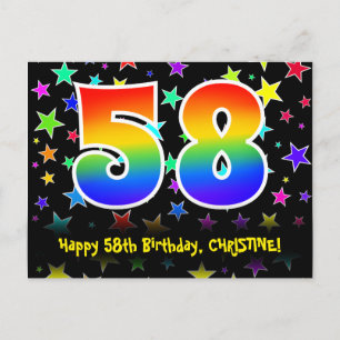 Cartão Postal 58º Aniversário: Estrelas Divertidas, Arco-íris 58