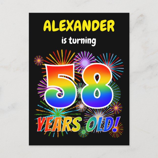Cartão Postal 58º aniversário - Fogos de artifício divertidos, R (Frente)