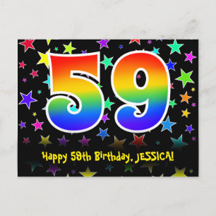 Cartão Postal 59º Aniversário: Estrelas Divertidas, Arco-íris 59