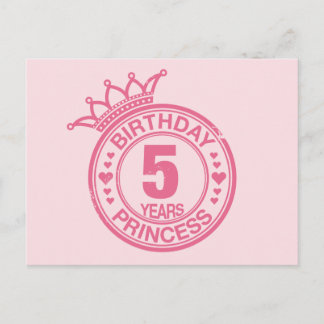 Cartão Postal 5 anos - Princesa de aniversário - rosa