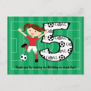 Cartão Postal 5 Birthday Red and White Soccer Girl 1