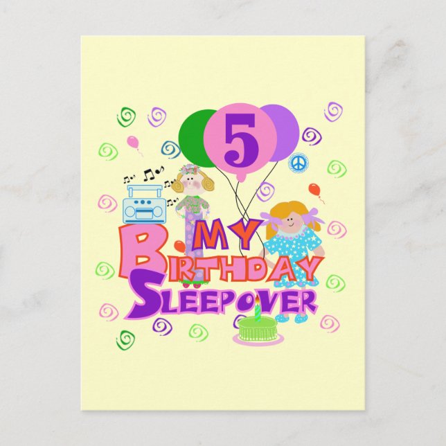 Cartão Postal 5 Birthday Sleepover Camiseta e presentes (Frente)