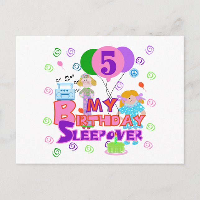 Cartão Postal 5 Birthday Sleepover Camiseta e presentes (Frente)