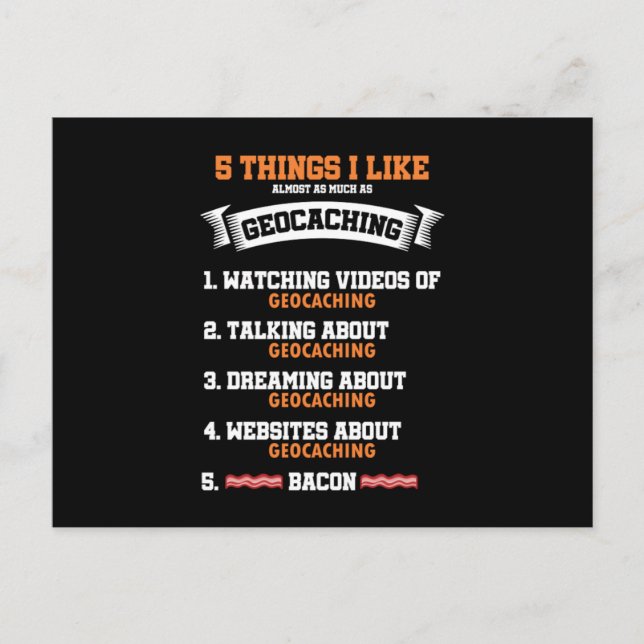 Cartão Postal 5 Coisas que Eu Gosto Geocaching Passatempo Navega (Frente)
