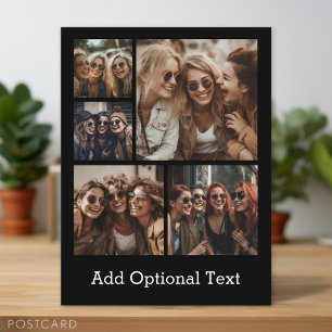 Cartão Postal 5 Colagem de Fotos Texto Opcional — CAN Edit Black