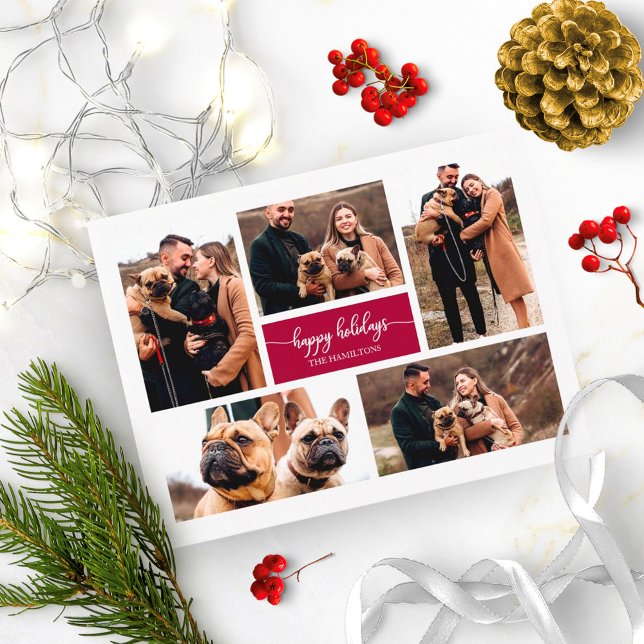 Cartão Postal 5 Fotos Felizes Feriados Simples Natal de Colagem (Criador carregado)