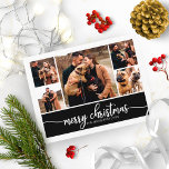 Cartão Postal 5 Photos Collage Stylish Merry Christmas Black<br><div class="desc">5 Photos Collage Stylish Merry Christmas Black Postcard</div>