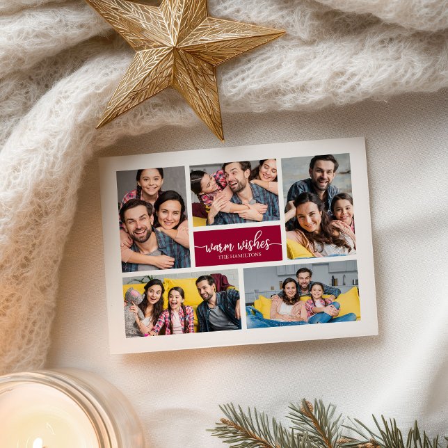 Cartão Postal 5 Photos Warm Wishes Simple Cute Collage Christmas (Criador carregado)