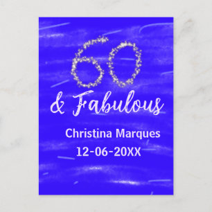 Cartão Postal 60 & fabuloso aniversário azul prata adicionar nom
