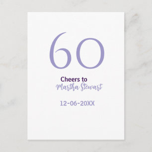 Cartão Postal 60 & fabuloso aniversário roxo nome data estilo
