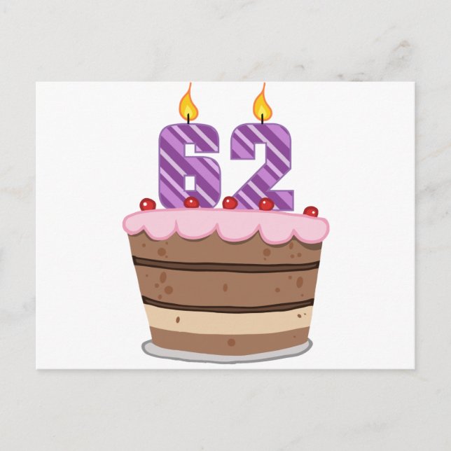 Cartão Postal 62 anos de idade no Bolo de Aniversário (Frente)
