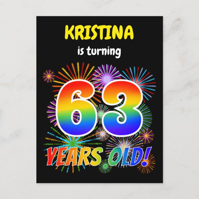 Cartão Postal 63º aniversário - Fogos de artifício divertidos, R (Frente)