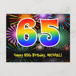 Cartão Postal 65º Aniversário – Padrão Divertido de Fogos de Art