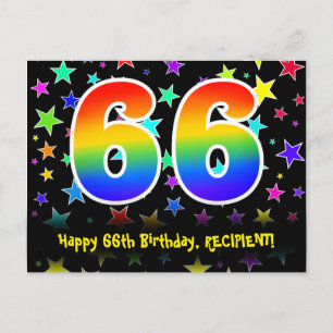 Cartão Postal 66º Aniversário: Estrelas Divertidas, Arco-íris 66