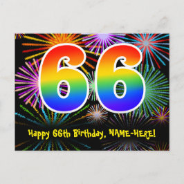 Cartão Postal 66º Aniversário – Padrão Divertido de Fogos de Art