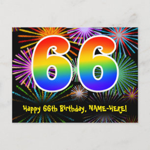 Cartão Postal 66º Aniversário – Padrão Divertido de Fogos de Art