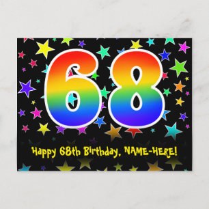 Cartão Postal 68º Aniversário: Estrelas Divertidas, Arco-íris 68