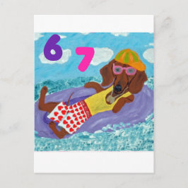 Cartão Postal 6 7 Dachshund beach bum on float