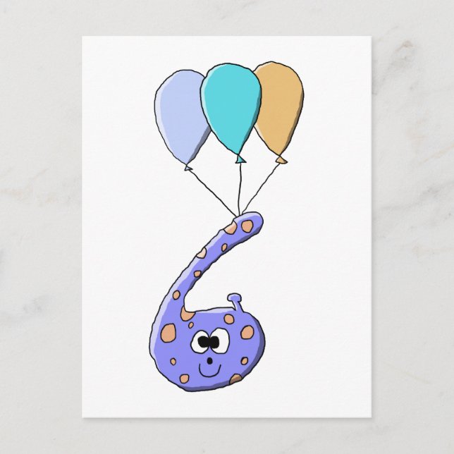 Cartão Postal 6 Aniversário, Cartoon de Monstro de Aniversário R (Frente)