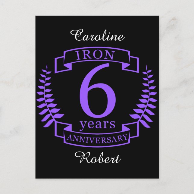 Cartão Postal 6 anos de aniversário do casamento de ferro (Frente)