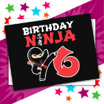Cartão Postal 6 anos Karate Ninja Party Kids 6 Aniversário<br><div class="desc">Esta design de aniversário Ninja 6 faz um presente perfeito para um presente de festa de aniversário ninja de 6 anos. Apresenta símbolo japonês para Ninjutsu com cartoon ninja karate chuta o aniversariante ou a garota vai amar! Este design de aniversário ninja para meninos e meninas é um ajustado perfeito...</div>