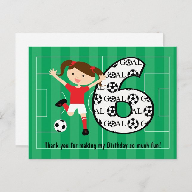 Cartão Postal 6 Birthday Red and White Soccer Girl 1 (Frente/Verso)