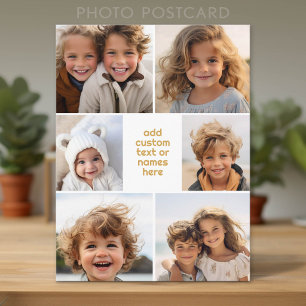 Cartão Postal 6 Colagem de Fotos Minimalista - branco e dourado