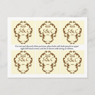 Cartão Postal 6 Etiquetas de Favor de Casamento Marrom/Ivory Ele
