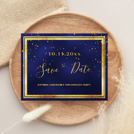 Cartão Postal 70 aniversário azul escuro ouro salvar data