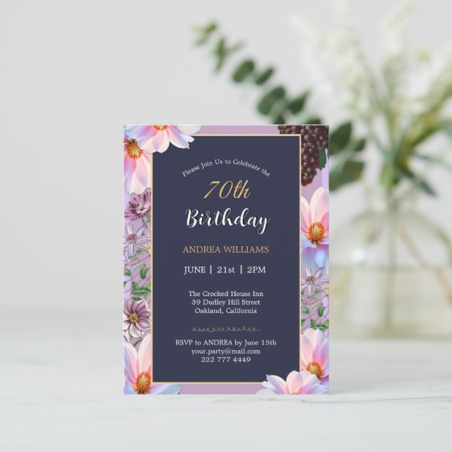 Cartão Postal 70 Aniversário Festivo Primavera-Flor (Em pé/Frente)