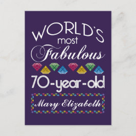Cartão Postal 70 Aniversário Mais Fabuloso Gems Coloridas Roxo