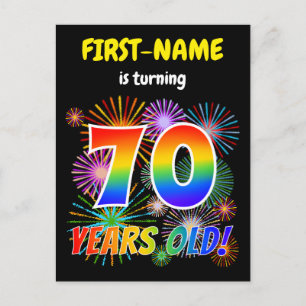 Cartão Postal 70 Birthday - Fogos de artifício divertidos, Rainb