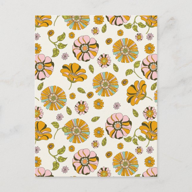 Cartão Postal 70's Retro Floral Pattern (Frente)
