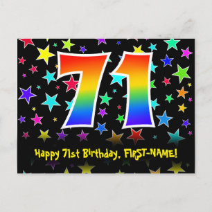 Cartão Postal 71º Aniversário: Estrelas Divertidas, Arco-íris 71