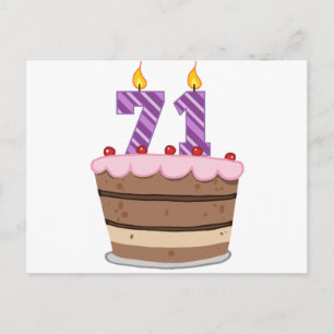 Cartão Postal 71 anos de idade no Bolo de Aniversário