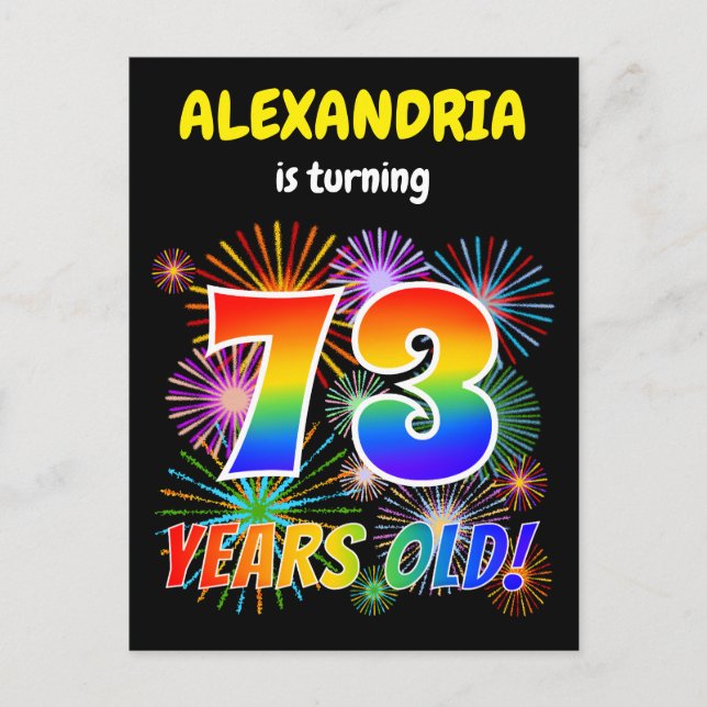 Cartão Postal 73º aniversário - Fogos de artifício divertidos, R (Frente)