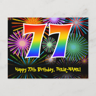 Cartão Postal 77º Aniversário – Padrão Divertido de Fogos de Art