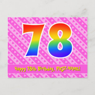 Cartão Postal 78º Aniversário: Listras Rosa & Corações, Arco-íri