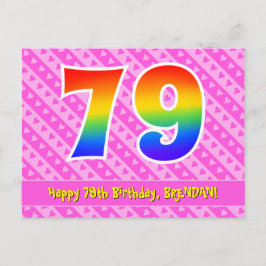 Cartão Postal 79º Aniversário: Listras Rosa & Corações, Arco-íri