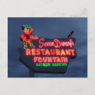Cartão Postal 7 Anões Restaurante Em Wheaton Il. Sinal de Neon