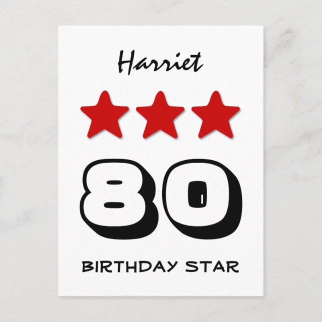 Cartão Postal 80 Birthday Star Red Black and White Z508 (Frente)