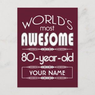 Cartão Postal 80 Birthday Worlds Melhor Vermelho Escuro Fabuloso
