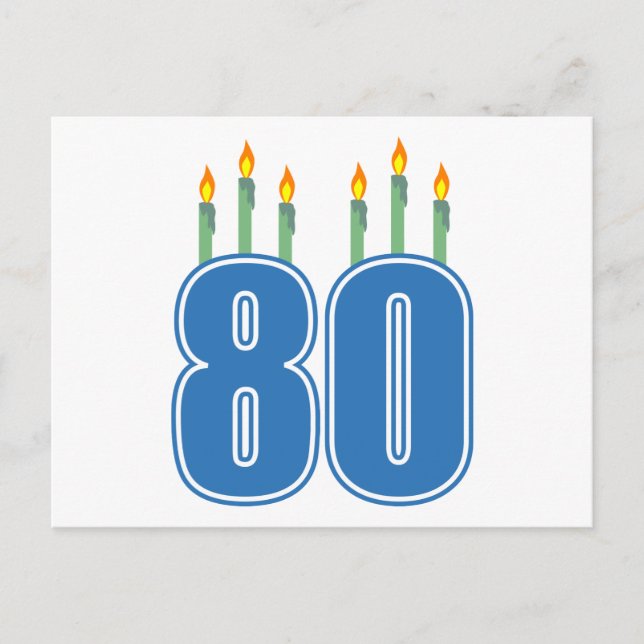 Cartão Postal 80 Velas de Aniversário (Azul / Verde) (Frente)