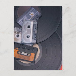 Cartão Postal 80's Retro Cassette Tapes and Vinyl Records